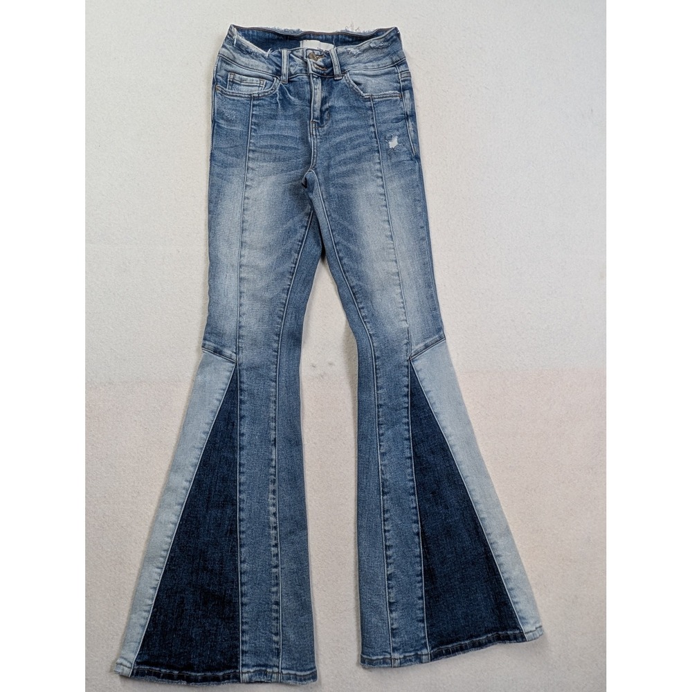 Vervet Womens Jeans 24 Colorblock Distressed Flare Bell Bottom Blue Super Flare
